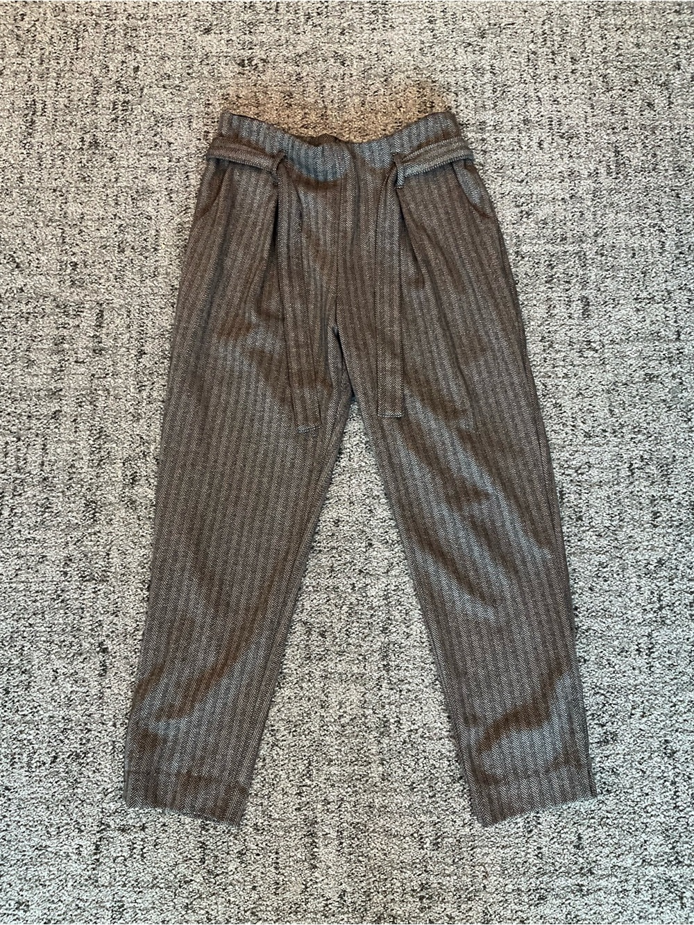 Dex Herringbone Pants With Tie in Black and White - Size S **Has flaw**